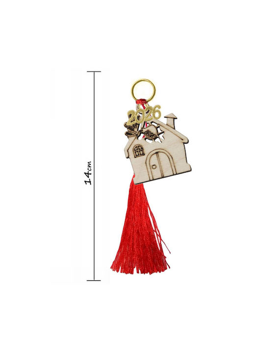 Tatu Moyo Lucrat manual Suspendata Amulet Casa Roșu din Lemn 2026 14cm 1buc