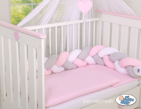 My Sweet Baby Crib Bumpers Braided Inside White, Gray, Pink