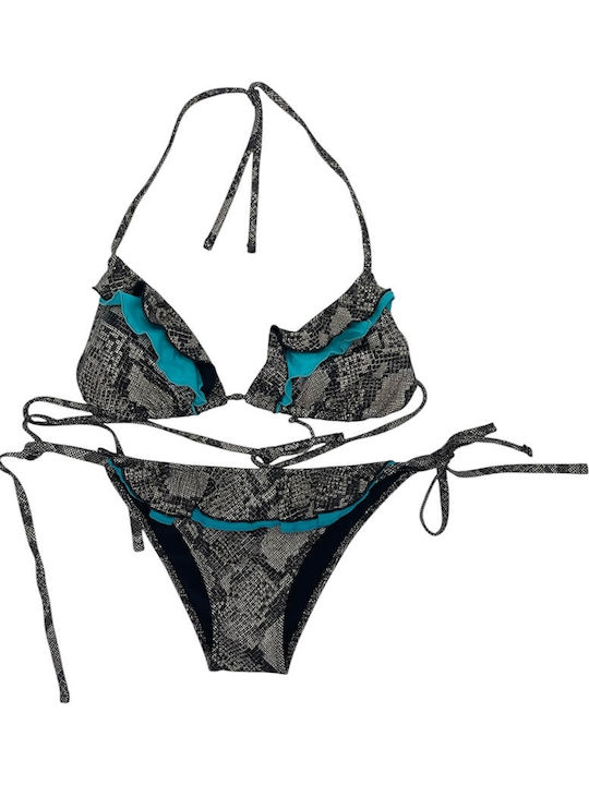 Set Bikini Τριγωνάκι & Brazil Animal Print Πράσινο