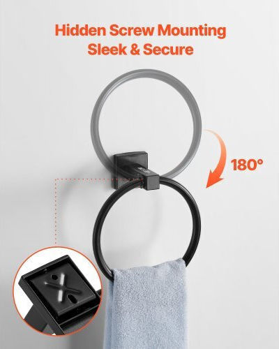 Vevor Matte Black Bathroom Equipment Set Bathroom Accessories Set Stainless Steel 4 Pieces 24-inch 61.0 cm Towel Bar Towel Ring Robe Hook Toilet Paper Holder Bathroom Wall-Mounted