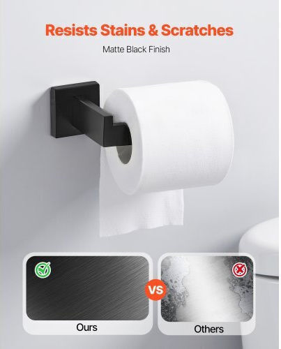 Set of Black Matte Bathroom Accessories Vevor 5 Pieces Bathroom Accessories Stainless Steel 24-inch 61.0 Cm Towel Bar Towel Rack 2 Towel Robe Hooks Toilet Paper Holder Bathroom Wall-Mounted