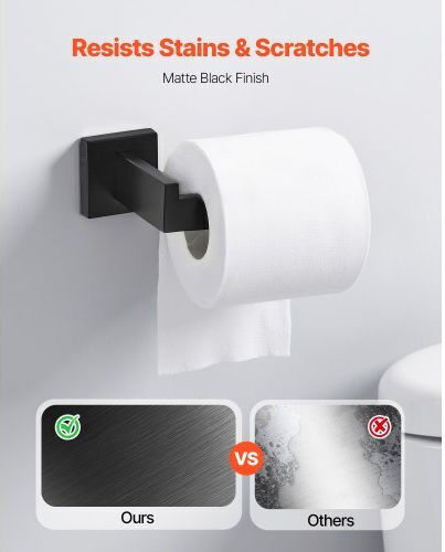 Vevor Matte Black Bathroom Accessories Set 5 Pieces Stainless Steel 16 Inch 40.6 cm Towel Bar Towel Shelf 2 Towel Robe Hooks Toilet Paper Holder Bathroom Wall-Mounted