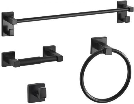 Vevor Matte Black Bathroom Equipment Set Bathroom Accessories Set Stainless Steel 4 Pieces 24-inch 61.0 cm Towel Bar Towel Ring Robe Hook Toilet Paper Holder Bathroom Wall-Mounted