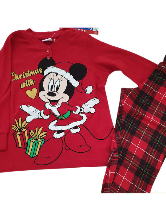 Disney Χειμερινό Γυναικείο Σετ Πιτζάμας Κόκκινο Minnie And Friends Merry Christmas With Minnie Mouse