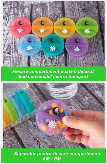 Cutie de Depozitare Medicamente Flippy 7 Zile 14 Compartimente Cutie Suport Containere Detasabile Portabile Containere Colorate Suport Negru 17.5x11x9.5 Cm