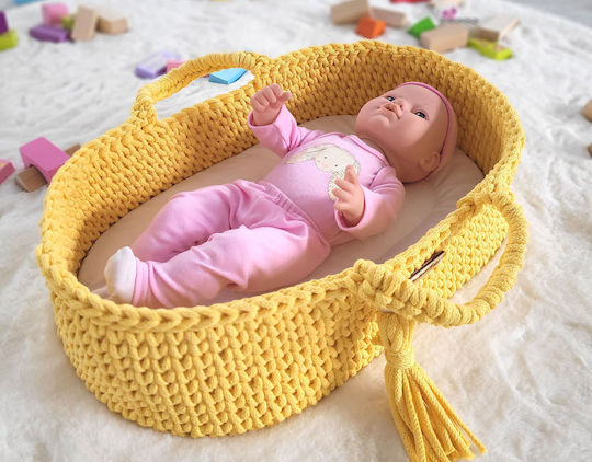 Boho Moses Basket Cotton Doll Carrier Yellow