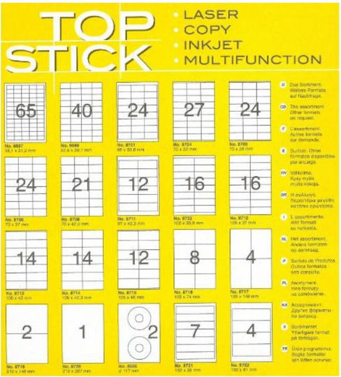 Topstick 200 Self-Adhesive Rectangular A4 Labels 210x148mm