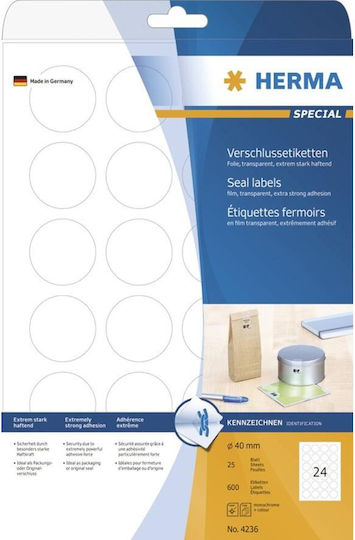 Herma 600 Self-Adhesive Round A4 Labels 40mm