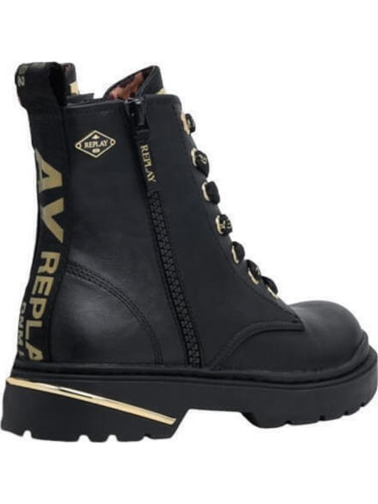 Anatomical Leather Kids Boots with Laces Black