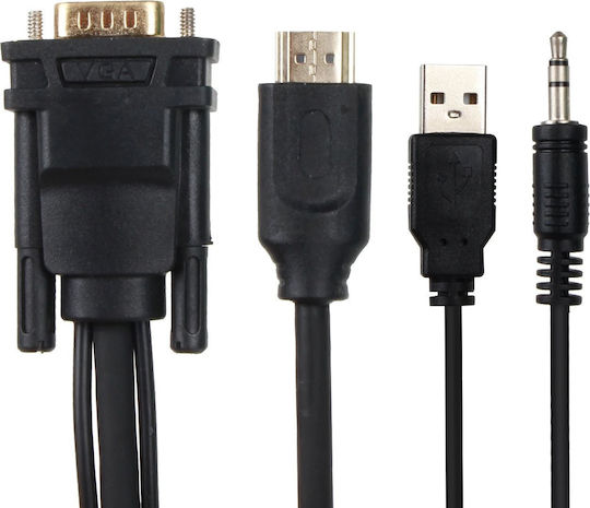VCOM Кабел HDMI мъжки - VGA мъжки 1.8м Черен