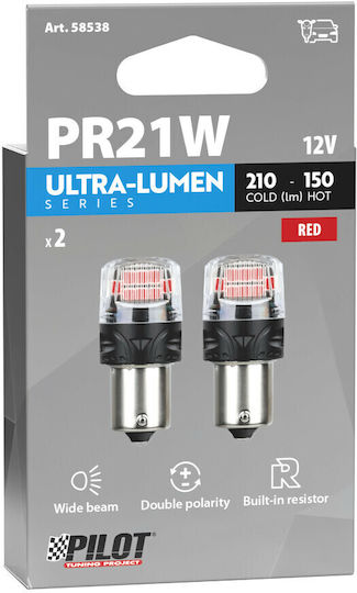 Lampa Lamps Car Ultra-Lumen Series BAW15S / PR21W Canbus LED Red 12V 2pcs