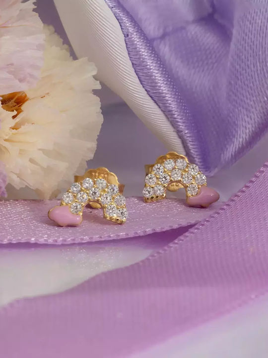 Rainbow Kids Earrings Studs with Stones from Gold 9K