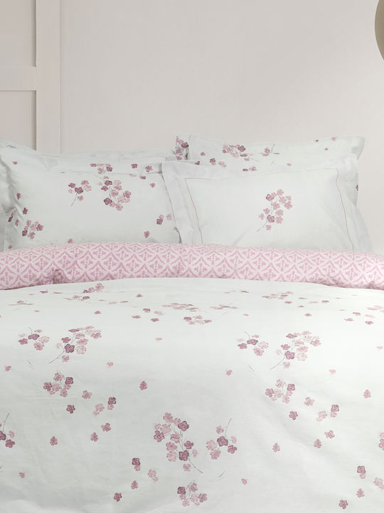 Nima Duvet Cover Set Cotton Single with Pillowcase 160x240 Roselle White-pink