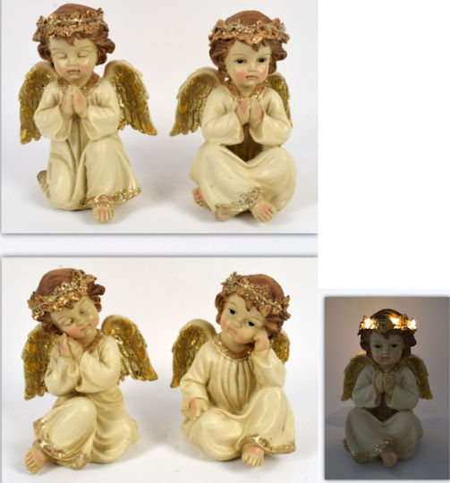 Due esse Christmas Figure Illuminated Cherub Cream Gold Ceramic 14x11x11cm 4 Designs