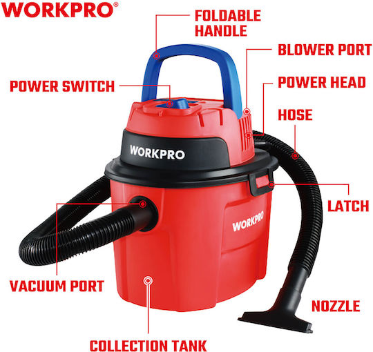 WorkPro Σκούπα Υγρών / Στερεών 1200W με Πλαστικό Κάδο 10lt