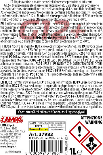 Lampa Premium Series G12+ Αντιψυκτικό Παραφλού Ψυγείου Αυτοκινήτου G12+ -25°C Κόκκινο Χρώμα 1lt