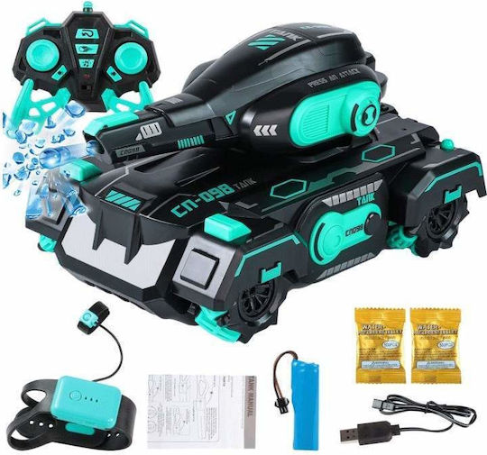 Tanc Teleghidat Jucărie Siks Brățară de Control Proiectile Expandabile cu Bile Hidrogel în Apă Tragere cu Apă Rotire 360° Off-road Interactiv cu Lumini Sunete Negru Turcoaz