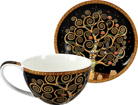 Cup Saucer G Klimt Tree Life Black Background Carmani