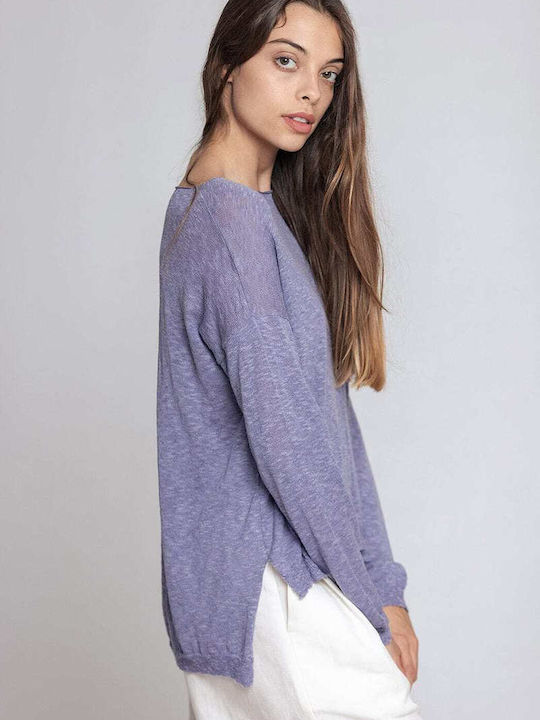 Damen Bluse Baumwolle Langärmelig Blue