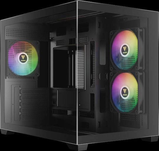 Gamdias AURA GC10M v2 Gaming Mikro-Turm Computergehäuse mit Seitenfenster und ARGB-Beleuchtung Schwarz