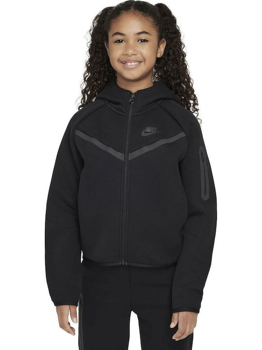 Athletic Kids Cardigan Cotton with Hood Black Sportswear Tech