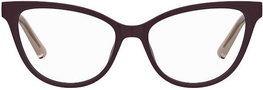 Moschino Love Plastic Eyeglass Frame Butterfly Burgundy MOL659 0T7