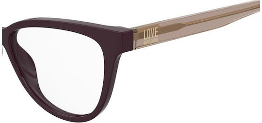 Moschino Love Plastic Eyeglass Frame Butterfly Burgundy MOL659 0T7