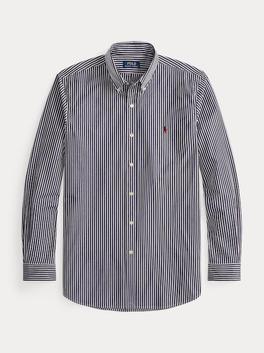 Long-sleeved Cotton Shirt Striped Blue