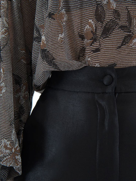 Damen Stoffhose in Breit Bein Stil Schwarz