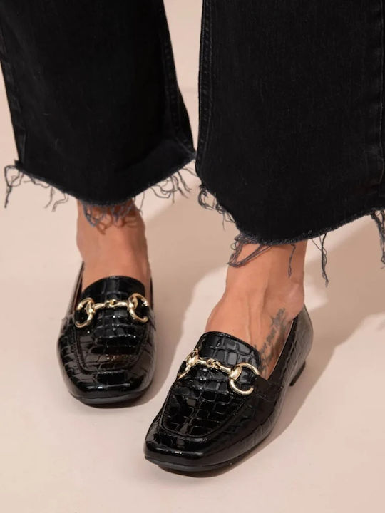 Leather Women's Moccasins in Black Color