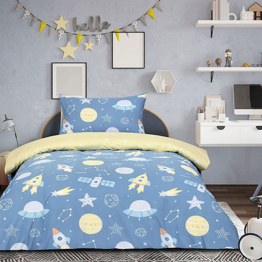 Kocoon Space Set Kids Duvet Cover Single with Pillowcase Cotton Blue 165x245cm