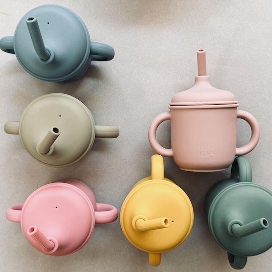 Nok Nok Baby Cup with Handles and Straw made of Silicone Blue for 12m+m+