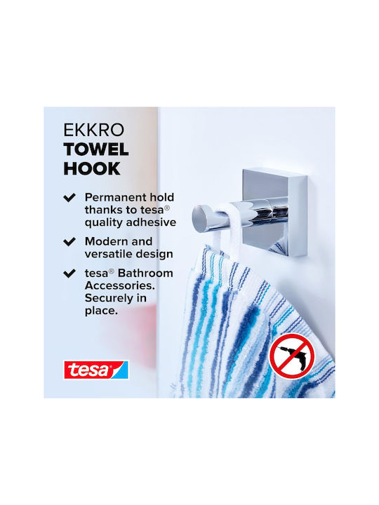 Tesa Ekkro Towel Hook High Gloss Chrome Metal Self-adhesive Adhesive Mounting Technology 39mm X 39mm X 52mm