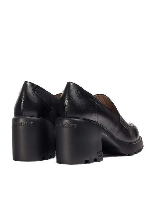 Leder Loafer Pumps mit Mittelhohem Absatz Schwarz