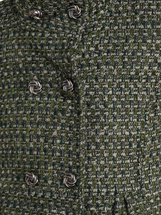 Wool Women's Khaki Peacoat with Buttons