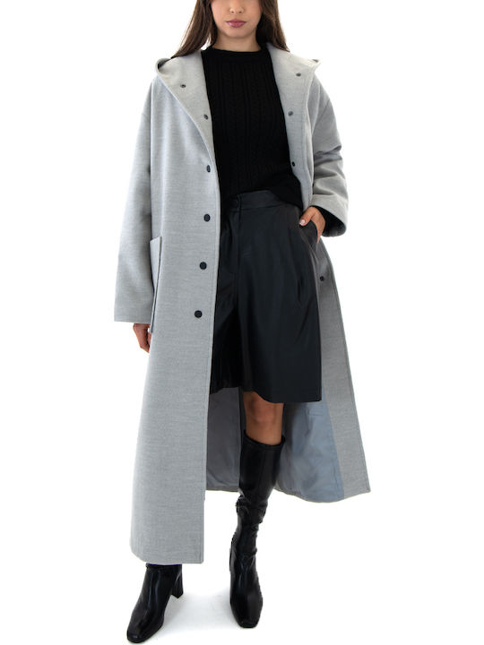 Γυναικείο Γκρι Παλτό Oversized με κουκούλα