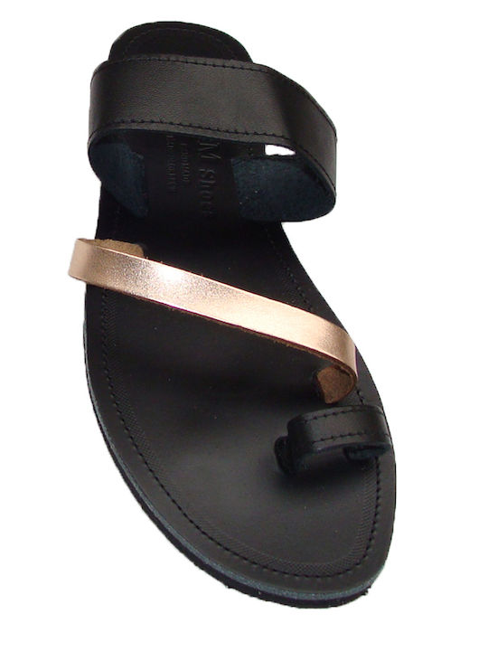 Leather Women's Flat Sandals in Black Color