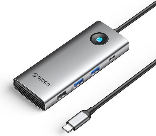 Orico USB-C Докинг станция с HDMI 4K PD Ethernet Сив (PW11-8PC-GY-EP)