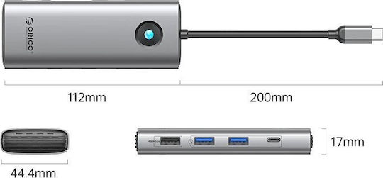 Orico USB-C Докинг станция с HDMI 4K PD Ethernet Сив (PW11-8PC-GY-EP)