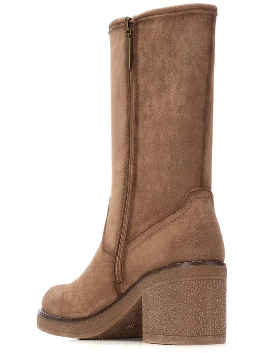 Suede Medium Heel Women's Boots Beige