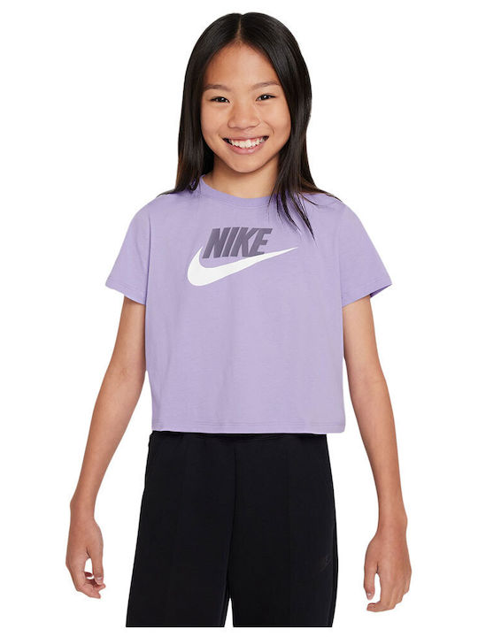 Kids' Crop Top Short Sleeve Purple Sportswear Crop Futura