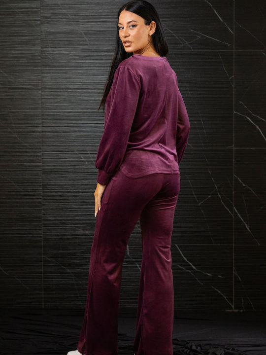 Bluze Damă Bumbac Mânecă Lungă cu Decolteu în V Violet