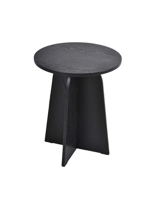 Round Black Wooden Side Coffee Table W40xL40xH50cm