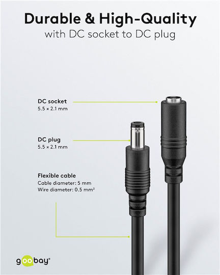 Goobay DC Extension Cable 1.5 m Black 76635