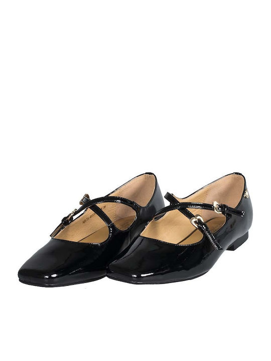 Damen Ballerinas Mit Riemen Schwarze