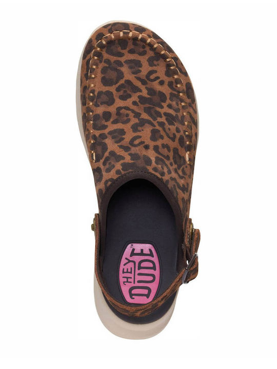 Women's Leather Platform Wedge Sandals Brown