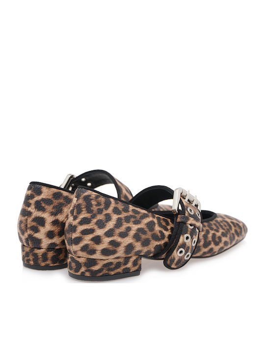 Mary Jane Γόβες με Χαμηλό Τακούνι Animal Print Καφέ