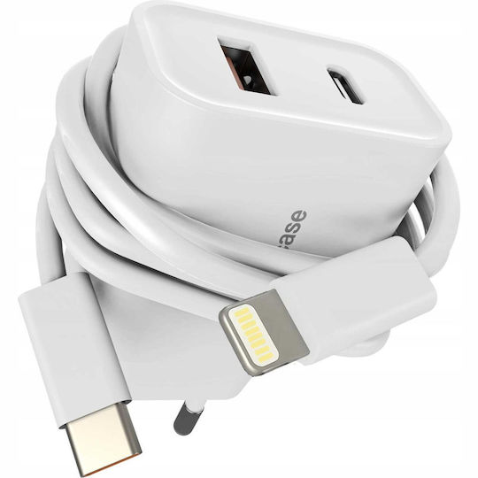 Spacecase Charger with USB-A Port and USB-C Port and Cable USB-C - Lightning 20W Power Delivery / Quick Charge 3.0 Whites (PowerSet)