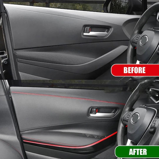 Decorative Strip Vehicle Interior 2m Long Made Faux Leather Black Color With Red Stitching