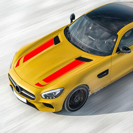 Set 2 Autocolante Adezive Tuning Model "dungi capotă V1" Dimensiune 85 X 12 Cm Culoare Roșu